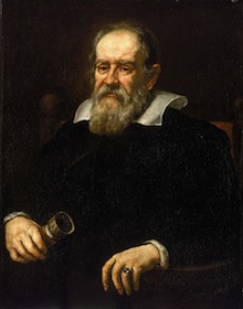 Painting of man holding a small telescope